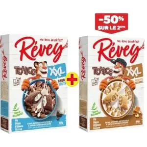 Céréales Tchico XXL Choco White+Tchico Peanuts Caramel 2x400g 2ème à-50%-RÉVEY