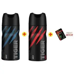 Pack de 2 Déodorants Shadow et hot x150ml + Pocket parfum gratuit - TIGER