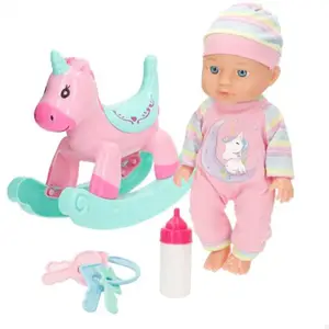 Poupée bébé rose avec chaise à bascule, 5 pièces