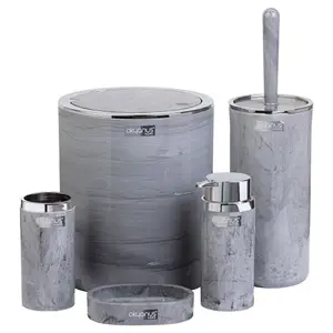 Set de Salle de Bain Rond Marbre Chrome Okyanus 5 pièces