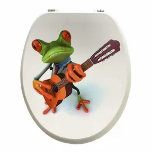Abattant Wc Mdf Motif Grenouille Bord Arrondi 435 X 370 Mm Fixation Réglable Du 130 À 170 Mm