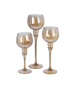 Set de 3 bougeoirs en verre ambre