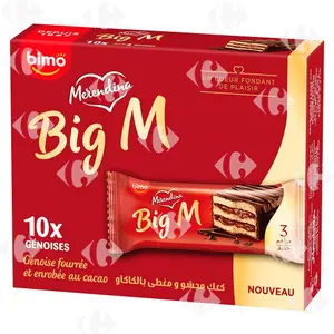 Pack génoises fourrées et enrobées au cacao Merendina Big M 10x57g - BIMO
