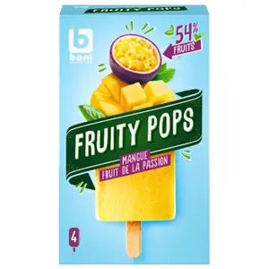 Glace Fruity Pops Mangue & Fruit de la Passion Boni 4 unités 65ml