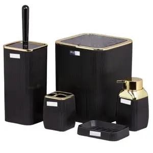 Set de Salle de Bain Rayé Dorée Anthracite Okayanus 5 pièces