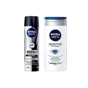 Pack Déodorant Atomiseur Black & White 200ml + Gel Douche NIVEA MEN 250ml