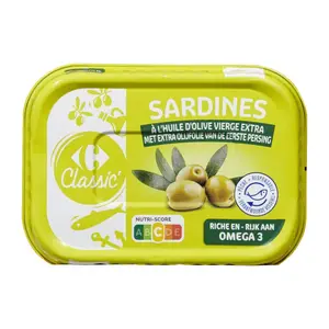 Sardines Huile d'Olive Vierge Extra Carrefour Classic 95g
