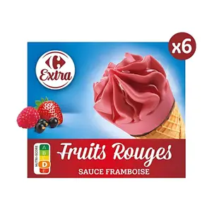 Glaces Cônes Fruits Rouges Carrefour Extra 6 unités 720ml