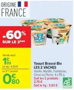 LES 2 VACHES Yaourt Brassage Bio