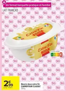 Carrefour - beurre doux extra fin classic'