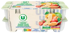 ASSORTIMENT DE COMPOTES POMME / POMME POIRE / POMME FRAISE / POMME BANANE SANS SUCRES AJOUTES U