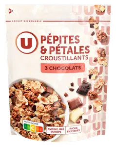 CEREALES PEPITES ET PETALES AUX 3 CHOCOLATS U