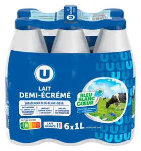 LAIT UHT DEMI-ECREME BLEU BLANC COEUR U