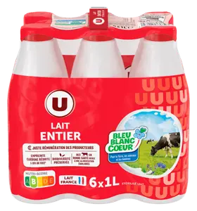 LAIT UHT ENTIER BLEU BLANC COEUR U