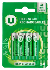 LOT DE 4 PILES RECHARGEABLES U