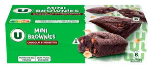MINI BROWNIES NOISETTE ET PEPITE DE CHOCOLAT U