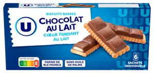 BISCUITS BARRES CHOCOLAT AU LAIT COEUR FONDANT AU LAIT U