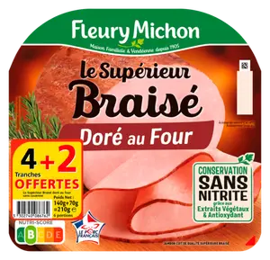 JAMBON LE SUPERIEUR AU TORCHON OU BRAISE CONSERVATION SANS NITRITE FLEURY MICHON