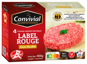 STEAKS HACHES PUR BŒUF CHAROLAIS LABEL ROUGE SURGELES CONVIVIAL