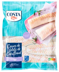 COEUR DE FILETS DE CABILLAUD SAUVAGE OU FILETS DE SAUMON SAUVAGE SURGELES COSTA