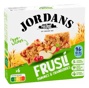 BARRES CEREALES FRUSLI POMMES CRANBERRIES JORDANS
