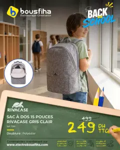 SAC À DOS 15 POUCES RIVACASE GRIS CLAIR Réf : 7962 Doublure : Polyester