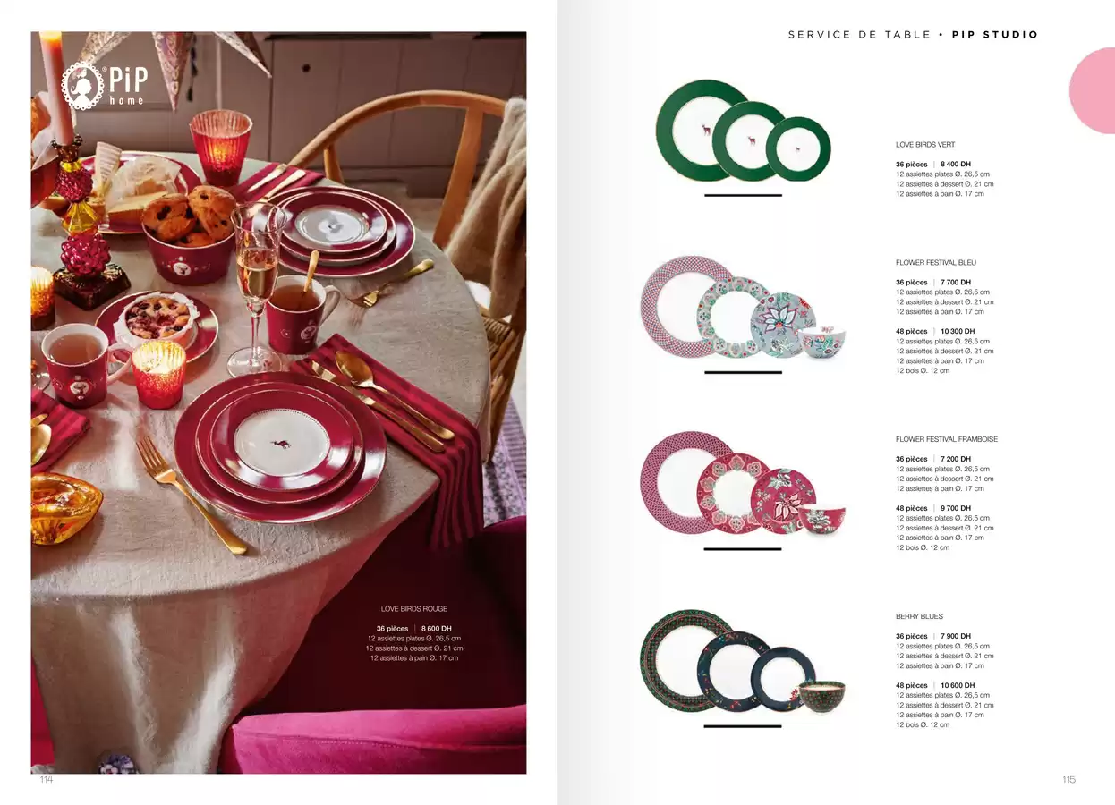 LOVE BIRDS ROUGE 12 assiettes plates Ø. 26,5 cm 12 assiettes à dessert Ø. 21 cm 12 assiettes à pain Ø. 17 cm 36 pièces